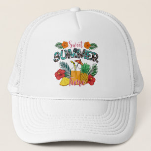 Sweet Summer Time Tropical Fruits & Floral Trucker Hat