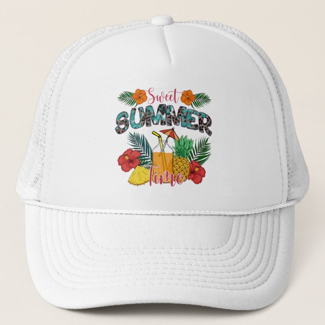 Sweet Summer Time | Tropical Fruits & Floral Trucker Hat (Front)