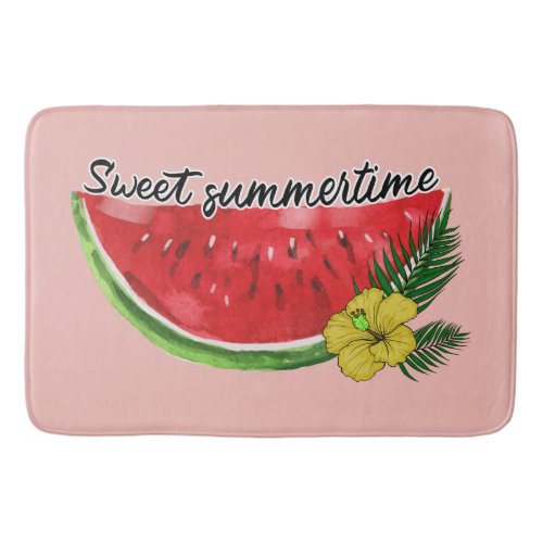 Sweet Summer Time  Watercolor Watermelon Bath Mat