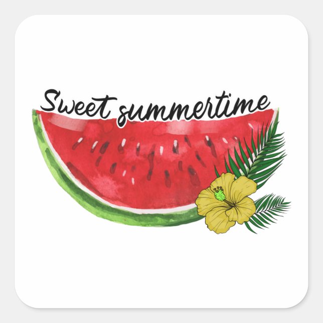 Sweet Summer Time | Watercolor Watermelon Square Sticker (Front)