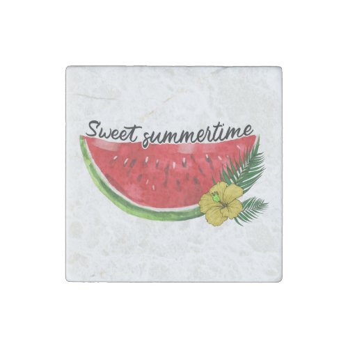 Sweet Summer Time  Watercolor Watermelon Stone Magnet