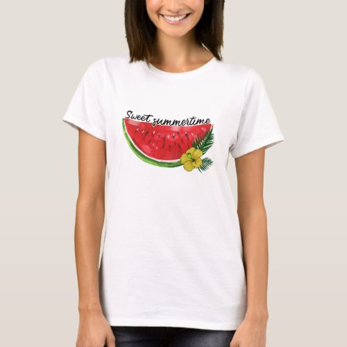 Sweet Summer Time  Watercolor Watermelon  T_Shirt