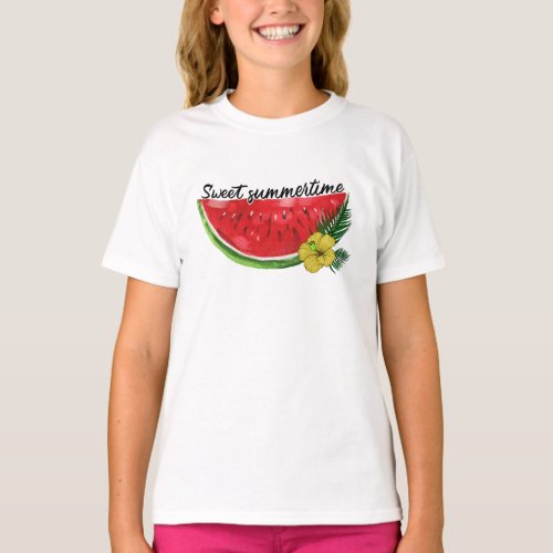 Sweet Summer Time  Watercolor Watermelon T_Shirt