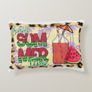 Sweet Summer Time Watermelon, Beach & Leopard Accent Pillow