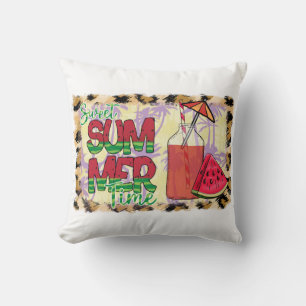 Sweet Summer Time   Watermelon, Beach & Leopard Throw Pillow