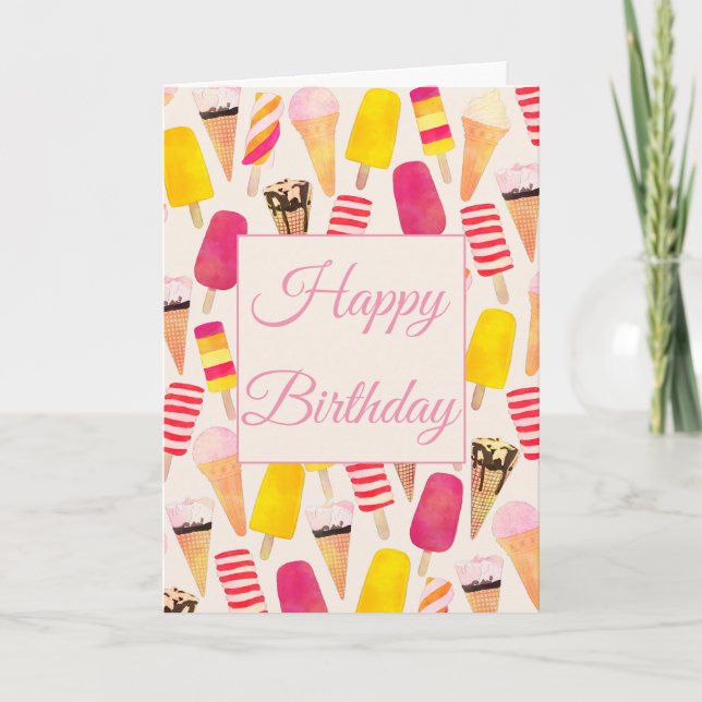Sweet Summer Watercolor Ice Cream Thank You Card (Front)