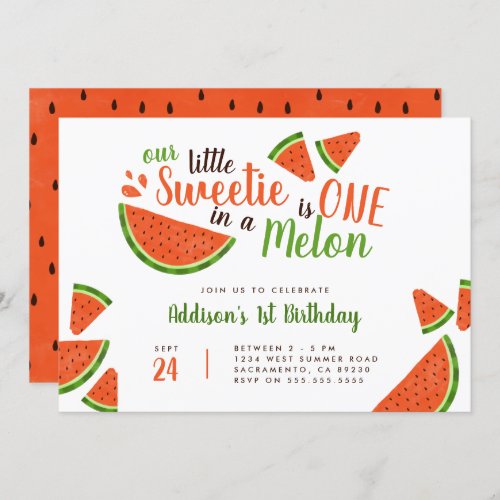 Sweet Summer Watermelon One In A Melon Birthday Invitation