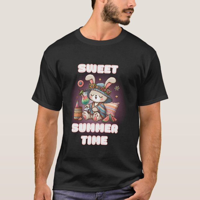 Sweet Summertime Cute Rabbit Summer Vacation Kids  T-Shirt (Front)