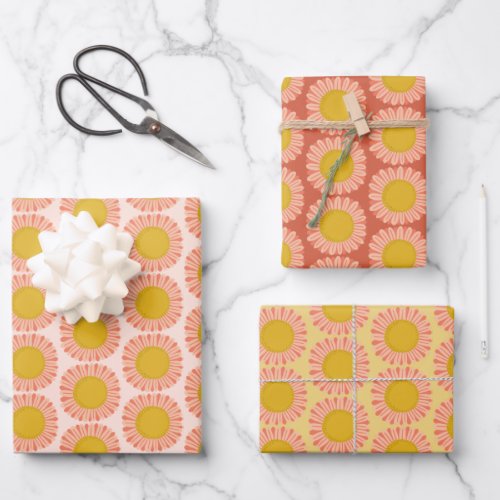 Sweet Sunflower Daisy Retro Modern Floral Pattern Wrapping Paper Sheets