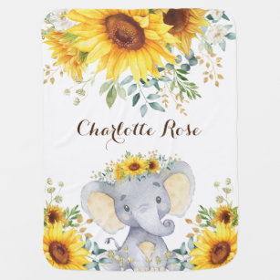 Sweet Sunflower Elephant Wild One Summer Greenery Baby Blanket