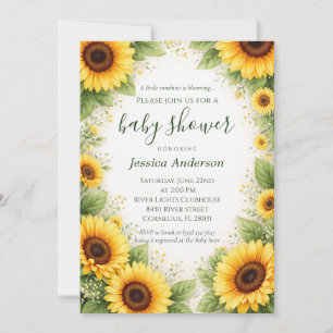Sweet Sunflower Yellow Watercolor Baby Shower Invitation