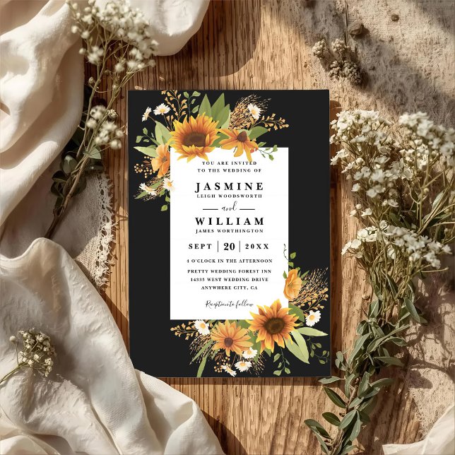 Sweet Sunflowers Rustic Elegant QR Code Wedding Invitation (Creator Uploaded)