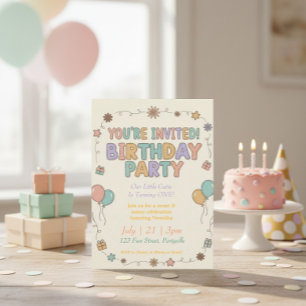 Sweet & Sunny Retro Felt Letters 1st Birthday Invitation