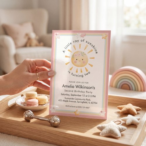 Sweet Sunshine Pastel Rainbow Two Birthday Invitation