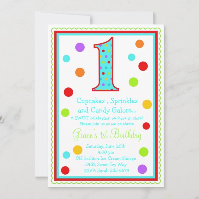 Sweet Surprise 1st  Birthday Invitation (Front)