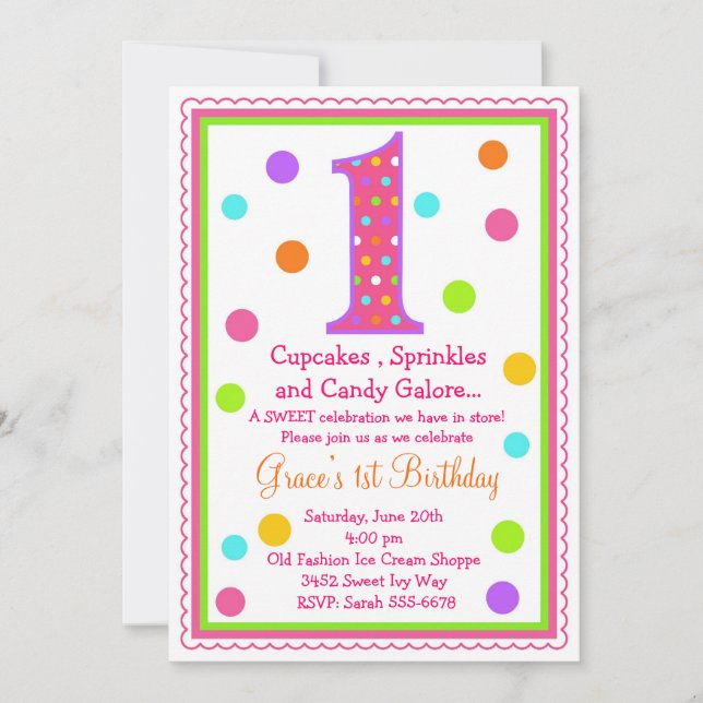 Sweet Surprise 1st  Birthday Invitation (Front)