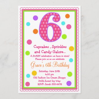 Sweet Surprise 6th Birthday Invitation by LittlebeaneBoutique at Zazzle
