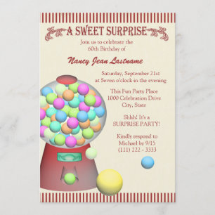 Sweet Surprise Gumball Machine Birthday Invitation