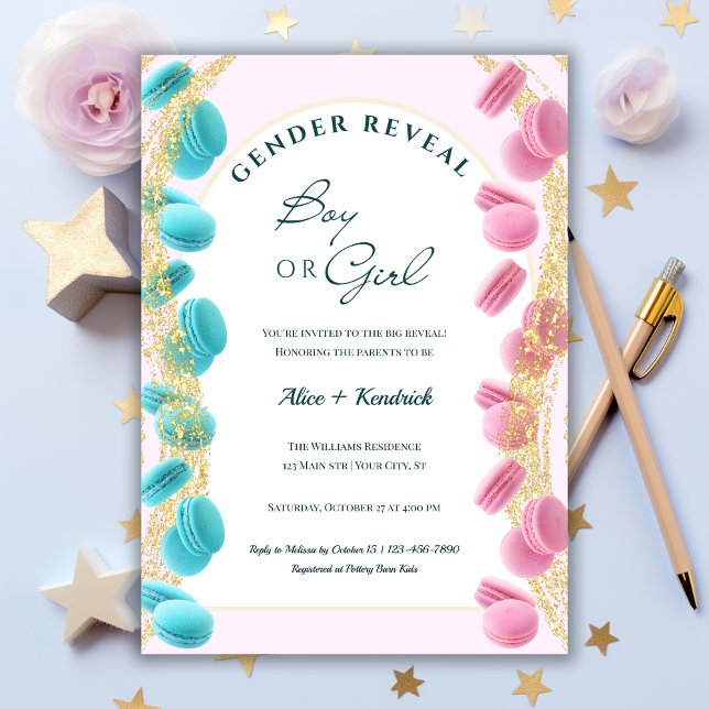 Sweet Surprise Macarons & Glitter Gender Reveal Invitation (Creator Uploaded)