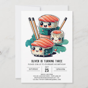 Sweet Sushi Kids Birthday Invitation