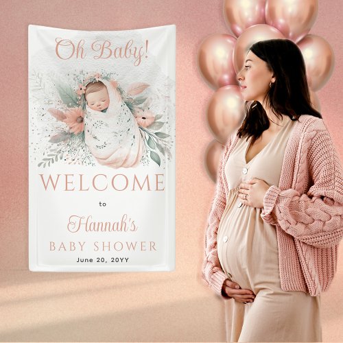Sweet Swaddled Oh Baby Floral Girl Baby Shower Banner