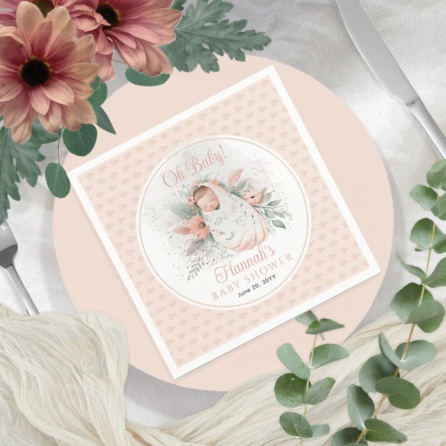 Sweet Swaddled Oh Baby Floral Girl Baby Shower Napkins (Creator Uploaded)