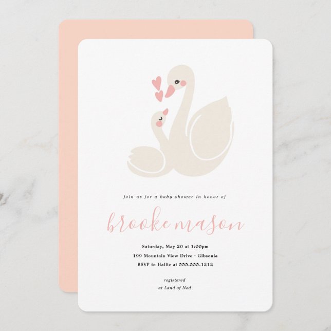 Sweet Swan Baby Shower Invitation (Front/Back)