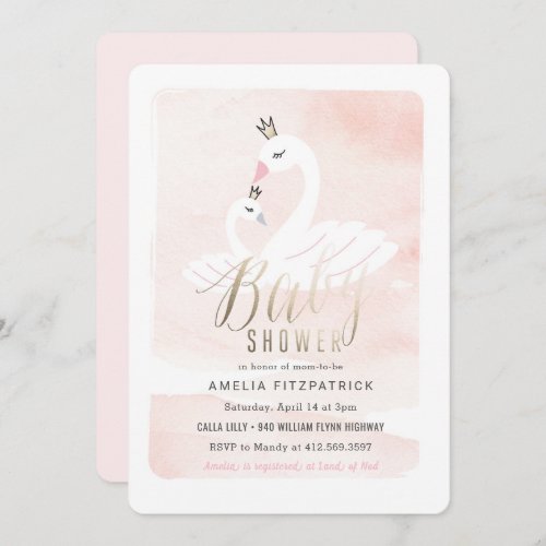 Sweet Swan Baby Shower Invitation with Foil
