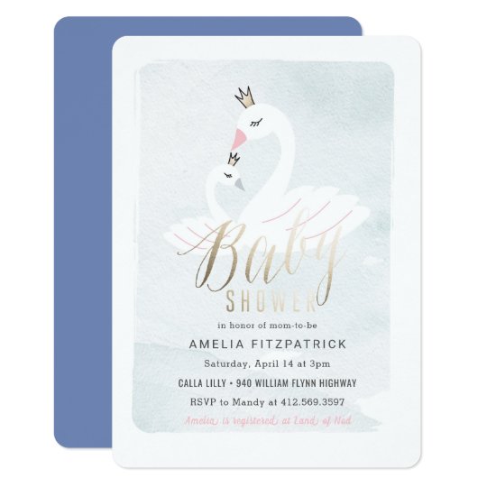 Sweet Swan Baby Shower Invitation with Foil | Zazzle.com