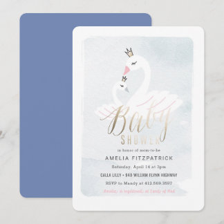 Sweet Swan Baby Shower Invitation with Foil