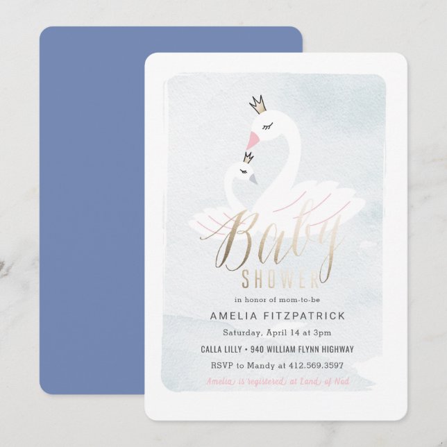 Sweet Swan Baby Shower Invitation with Foil (Front/Back)