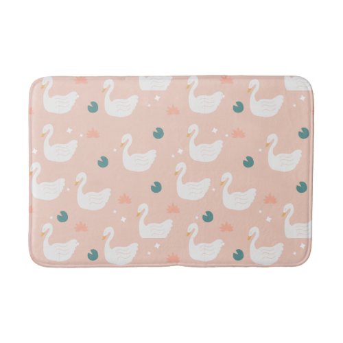 Sweet Swan Pattern Pastel Pink Bath Mat