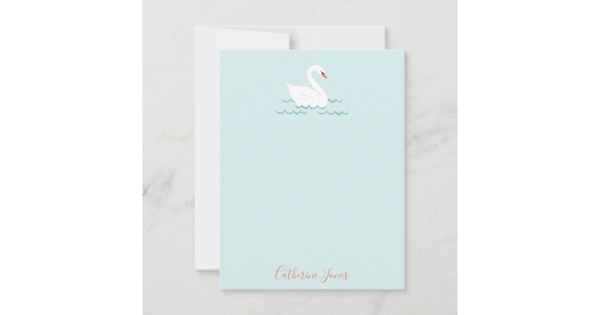 Sweet Swan Personalized Stationery Note Card | Zazzle