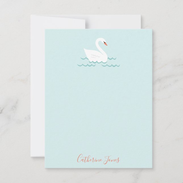 Sweet Swan Personalized Stationery Note Card (Front)