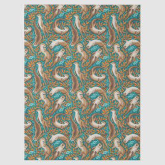 Sweet Swimming Otters in Teal and Orange Gouache Tissue Paper