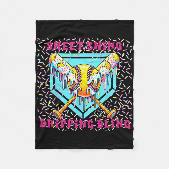 Sweet Swing Softll Home Plate With Ice Cream Drip  Fleece Blanket (Front)