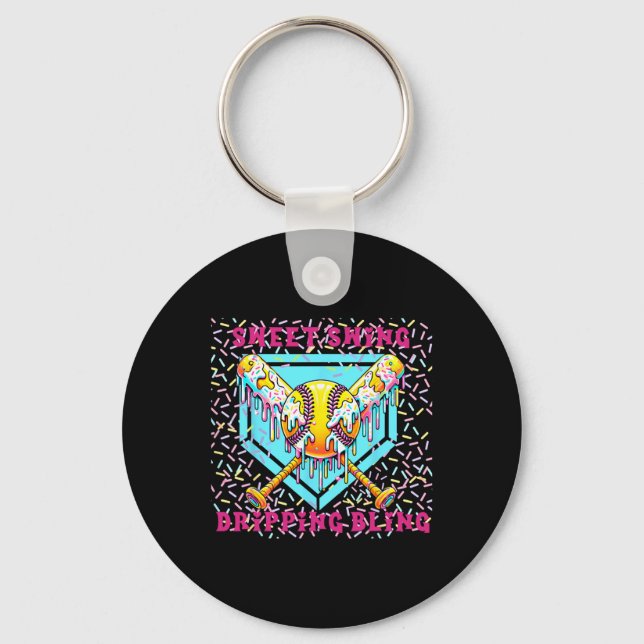 Sweet Swing Softll Home Plate With Ice Cream Drip  Keychain (Front)