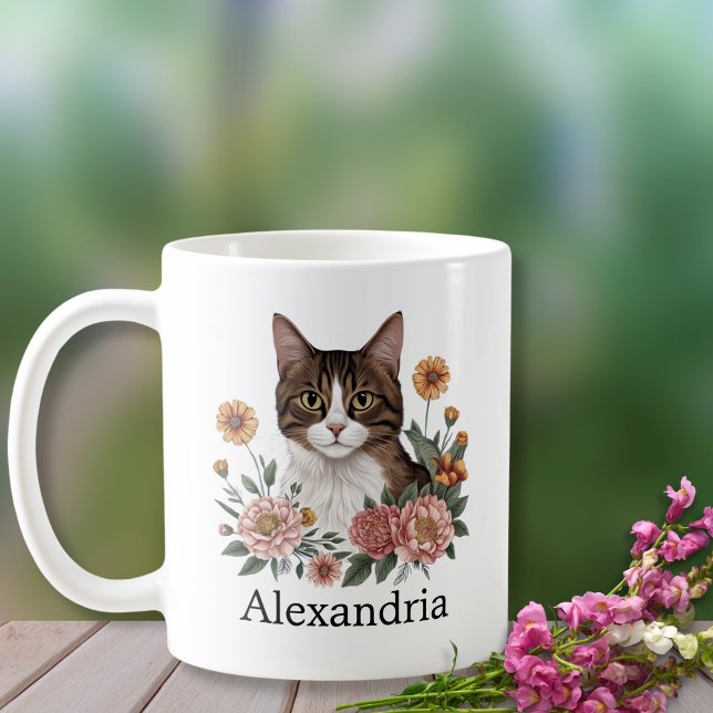 Sweet Tabby Cat with Flowers  Coffee Mug (Creator Uploaded)
