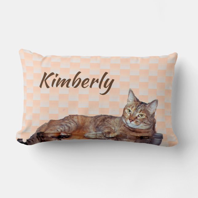 Sweet Tabby Cat with Orange Pattern Pillow (Front)