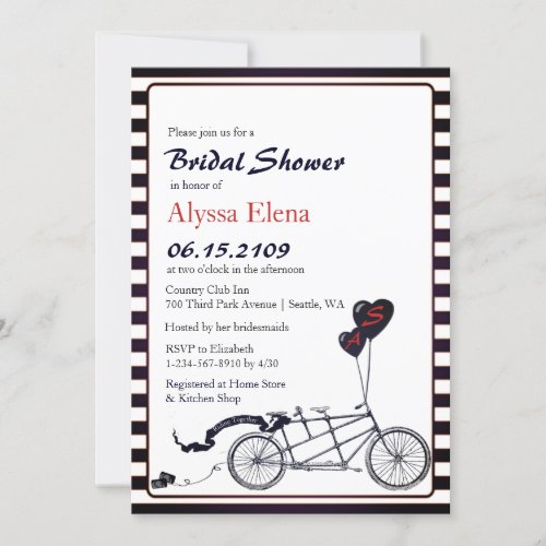 Sweet Tandem Bicycle Modern Bridal Shower Invitation