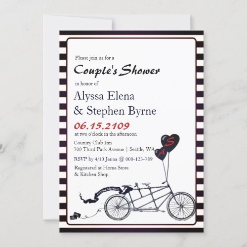 Sweet Tandem Bicycle Modern Couples Shower Invitation