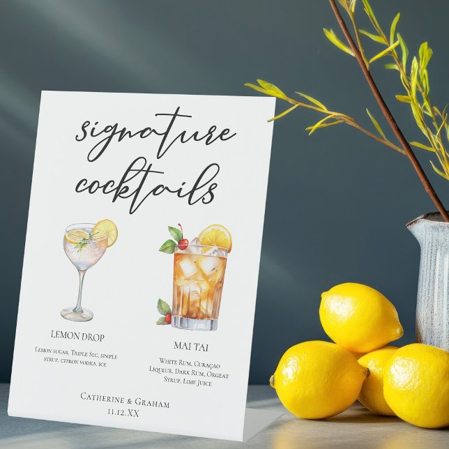Sweet & Tart Signature Cocktails Wedding Menu Pedestal Sign (Creator Uploaded)