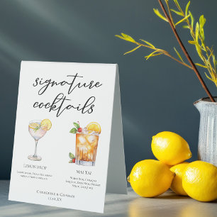 Sweet & Tart Signature Cocktails Wedding Menu Table Tent