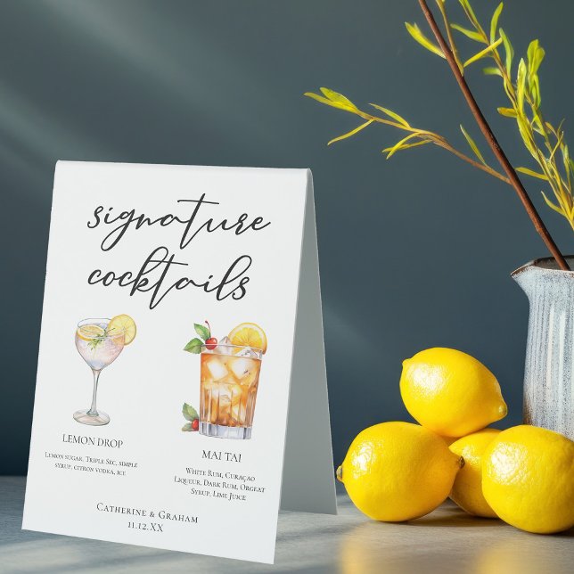 Sweet & Tart Signature Cocktails Wedding Menu Table Tent (Creator Uploaded)
