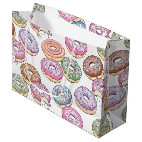 Sweet Tasty Donuts Colorful Food Dessert Pattern Large Gift Bag
