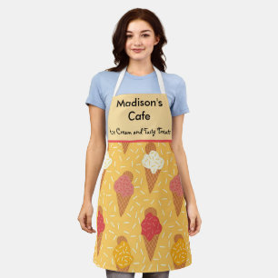 Sweet Tasty Ice Cream Cones on Orange Custom name Apron