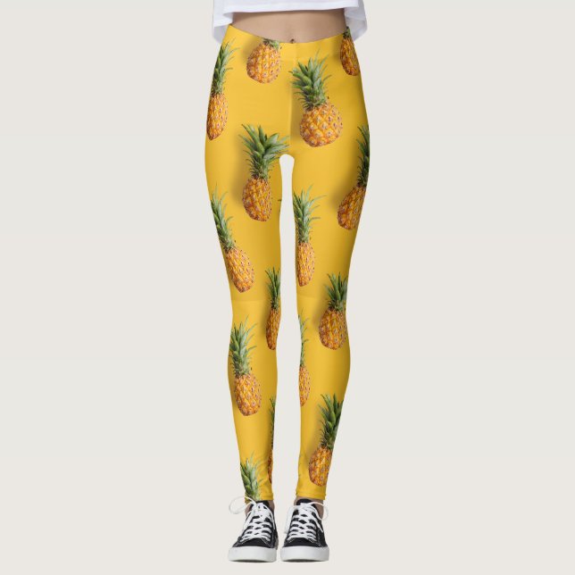 Sweet tasty pineapple on deep yellow background leggings (Front)