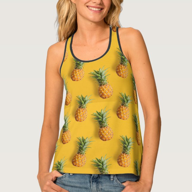 Sweet tasty pineapple on deep yellow background tank top (Front)