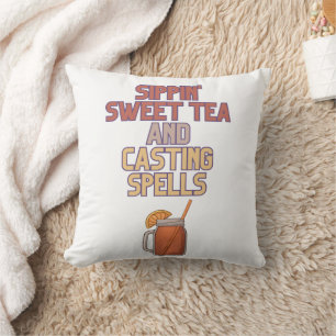 Sweet Tea and Spells Witchy Humor  Throw Pillow