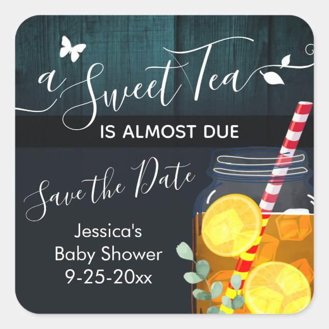 Sweet Tea Baby Shower Save the Date Square Sticker (Front)